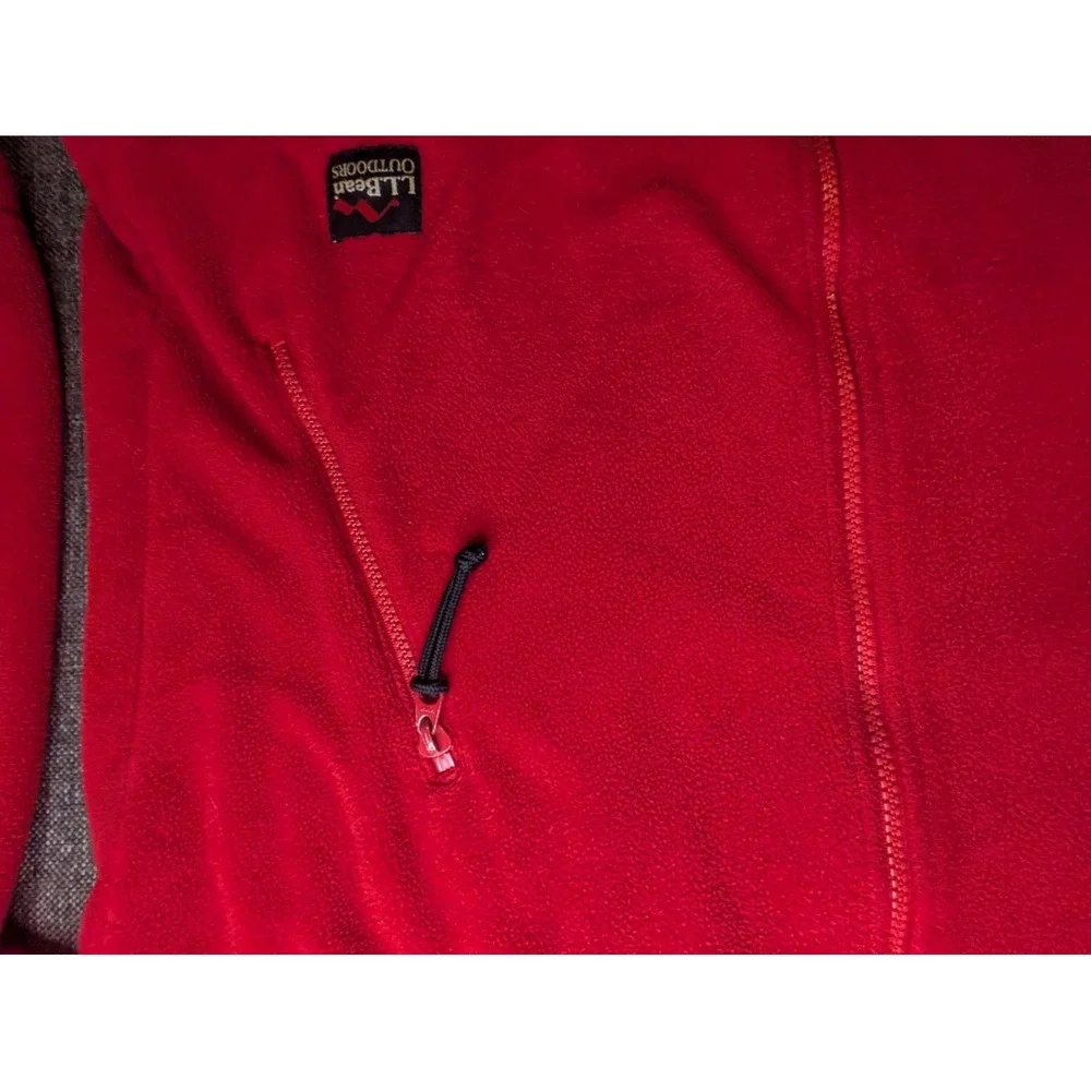Vintage‎ LL Bean Men's Fleece Medium Jacket Outdoor Red Full-Zip Pockets Hiking